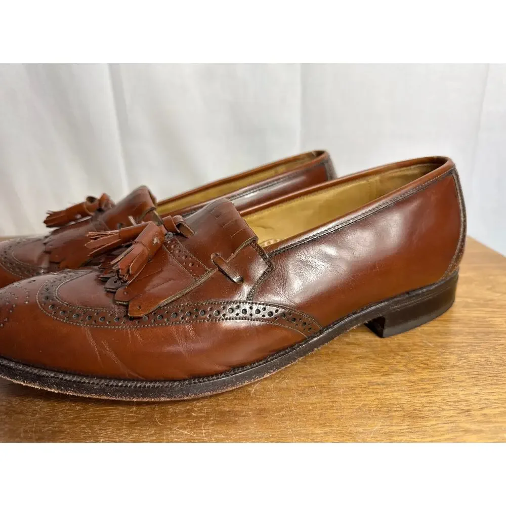 Johnston & Murphy Optima 10.5 Brown Loafers Kiltie Tassel Wing Tip Shoes EUC Men